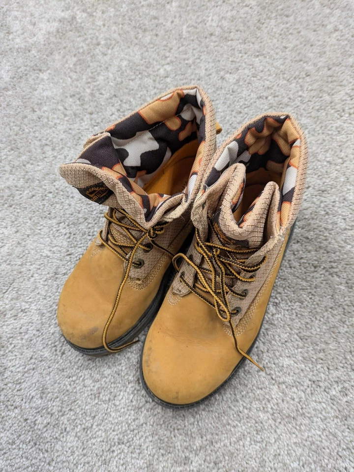 Botas Timberland Niños Talla 2.5 Cuero Trigo Lona Enrollable Forro Camuflado 21709 Foto 4 de 4