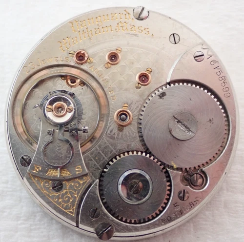 ANTIQUE 18s WALTHAM VANGUARD 23 JEWEL 23j OPEN FACE POCKET WATCH MOVEMENT PARTS