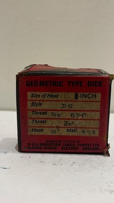 Geometric Type Dies 5/8  BSP HSS DS Style   UK Made Vintage Chasers Set