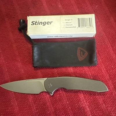 Ferrum Forge Knife Folding Knife 3'' Nitro V stonewashed, Gray Titanium Handle