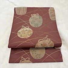 Vintage Japanese Nagoya Obi Lucky Bag Pattern Red Brown From Japan