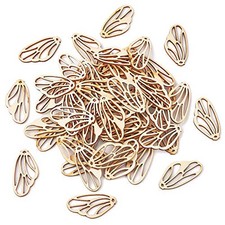 100pcs Natural Unfinished Hollow Wooden Butterfly Wings Flat Pendants Wheat