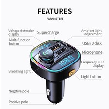 Bluetooth 5.0 Car FM Transmitter Adapter, Hands-Free, USB Charger, AUX Audio