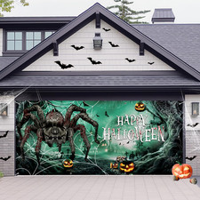Halloween Garage Door Banner, Large Spider Pumpkin Cobweb Hanging Backdrop Door