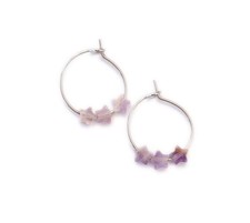 Amethyst Star Hoop Earrings  Dainty Simplistic 4mm Gemstone Cosmic Crystal