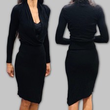 Goth Guess by Marciano Black Wrap Bodycon Long Sleeve Wool Silk Sheath Dress XS