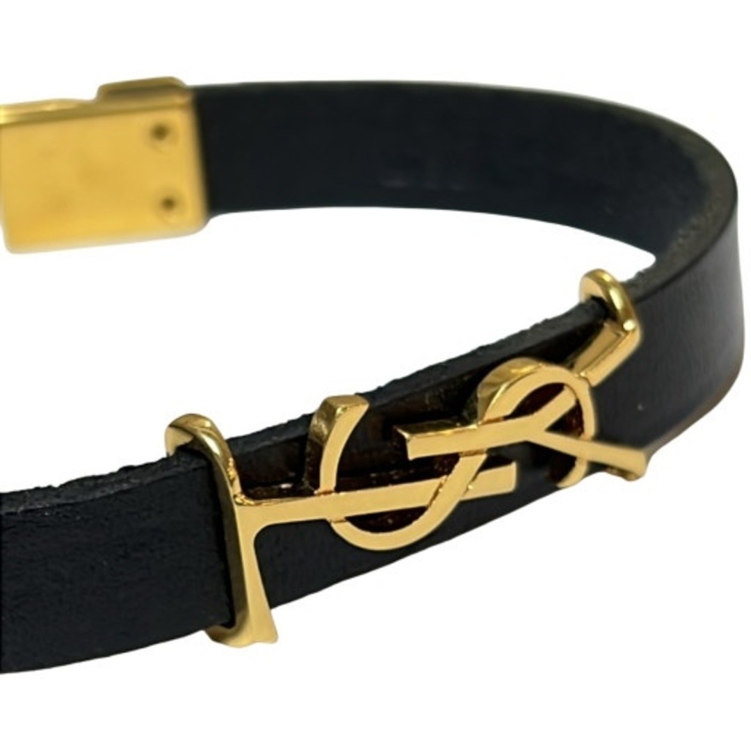 Yves Saint Laurent Bracelet YSL Black Gold Logo Leather Men Women Used NE51-0 thumbnail 8