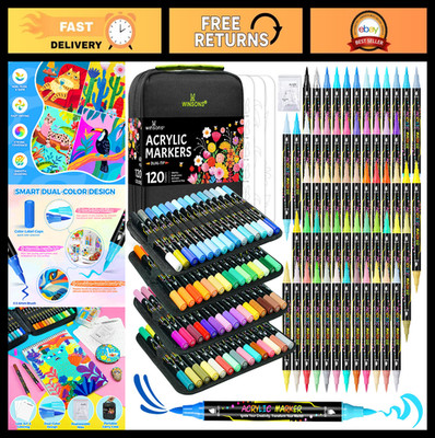 120 Colors Dual-Tip Acrylic Paint Markers Set - Permanent Brush & Fine Tip for D