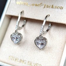 Olivia and Jackson Heart Sterling Silver Cubic Zirconia Halo Leverback Earrings