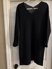 Uniqlo Dress Women's M Black V-Neck Pullover Cotton Blend Pockets  Knee Length