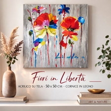 Quadro Floreale Moderno 50x50cm Tela su cornice in legno Soggiorno Studio Uffici