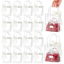 50 Pcs Mini Clear Gift Bags with Handle Small Plastic Gift Wrap Bags for Party