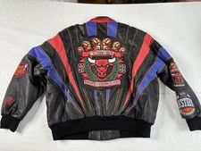 Vintage Chicago Bulls Jeff Hamilton 1998 Repeat 3-Peat Leather Jacket Jordan Era