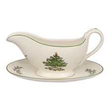 Spode Christmas Tree 9 Ounces Stoneware Gravy Boat  Stand
