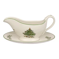 Spode Christmas Tree 9 Ounces Stoneware Gravy Boat & Stand