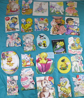 25 VINTAGE 1940 1950's EASTER chick RABBITS greeting CARDS MIXED CHILDRENS USED