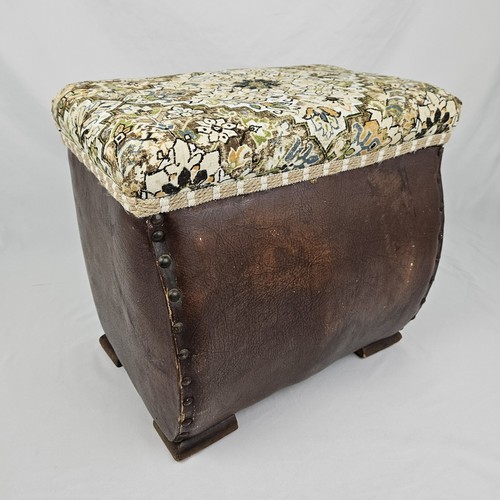 Vintage Leather Upholstered Foot Stool Ottoman Chinese Chippendale Chinoiserie