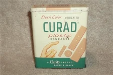 VINTAGE CURAD CURITY KENDALL CO BAUER & BLACK DIV FLESH COLOR BANDAGES METAL TIN