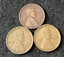 1934 D (3 Coins) Lincoln Wheat Pennies- Free Shipping