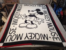 Vintage Mickey Mouse Blanket 73x55 Biederlack Spellout Disney Made In USA White