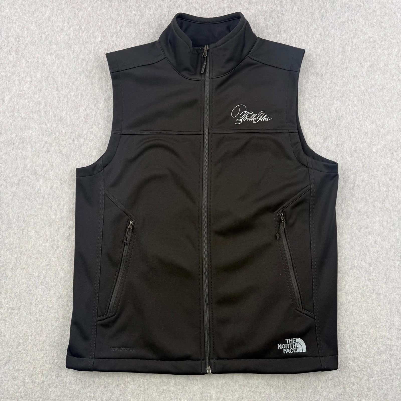 The North Face Vest Mens Medium Black Windwall Full Zip Belle Glos Wine Logo