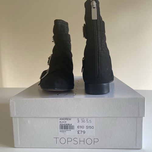 Topshop Andrew Schnalle Wildleder Stiefeletten. Schwarz. UVP £79. UK 3 / EU 36 - Bild 3 von 4