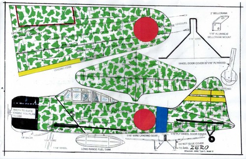 012 A6M Zero & Curtiss p-40 1/2 A profile U-Control Plans - Picture 1 of 3