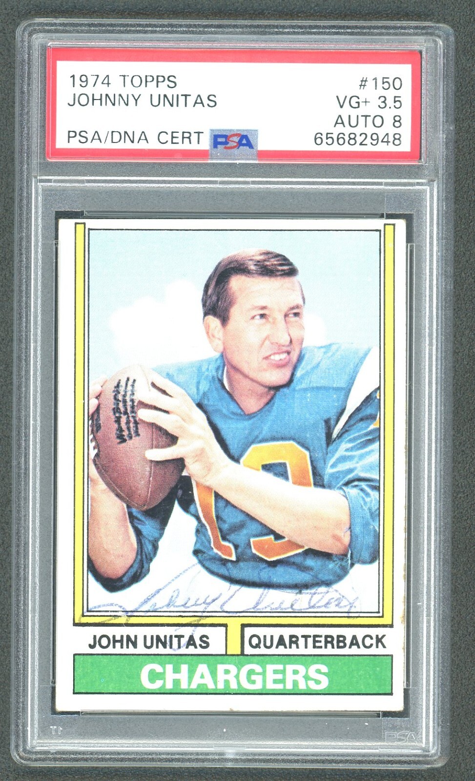 1974 Topps Johnny Unitas San Diego Chargers PSA 3.5 DNA 8