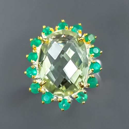 Natural gemstone 11 ct Green Amethyst Ring 925 Sterling Silver Size 8 /R343966 - Picture 1 of 8
