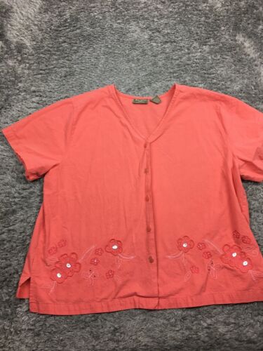 Jane Ashley Button Up Shirt Woman Size 2X Coral Pink Short Sleeve - Picture 3 of 11