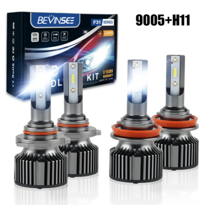 Bevinsee 9005+H11 LED Headlight Combo Kit Lights Bulbs High Low Beam White Lamp