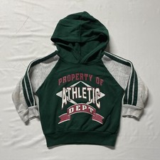 Vintage 90s Hoodie Boys Size 3T Green Gray Red Pullover Athletic Kids Sweatshirt