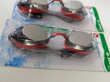 2 Dolfino Adult Zeus Mirrored Swim Pool Goggles RED UV Protection Lenses NEW