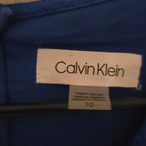 Calvin Klein Illusion-Trim Fit & Flare Blue 100% Cotton MiniDress Womens Siz 10 - Picture 3 of 4