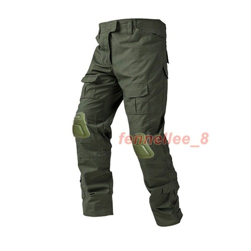 Men Military Tactical CP Green Camouflage Cargo Pants Trousers with Knee Pads - Afbeelding 1 van 33