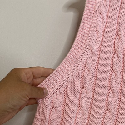 Vintage Sweater Vest Womens Medium Pink Cotton Cable Knit Preppy Pastel |  eBay