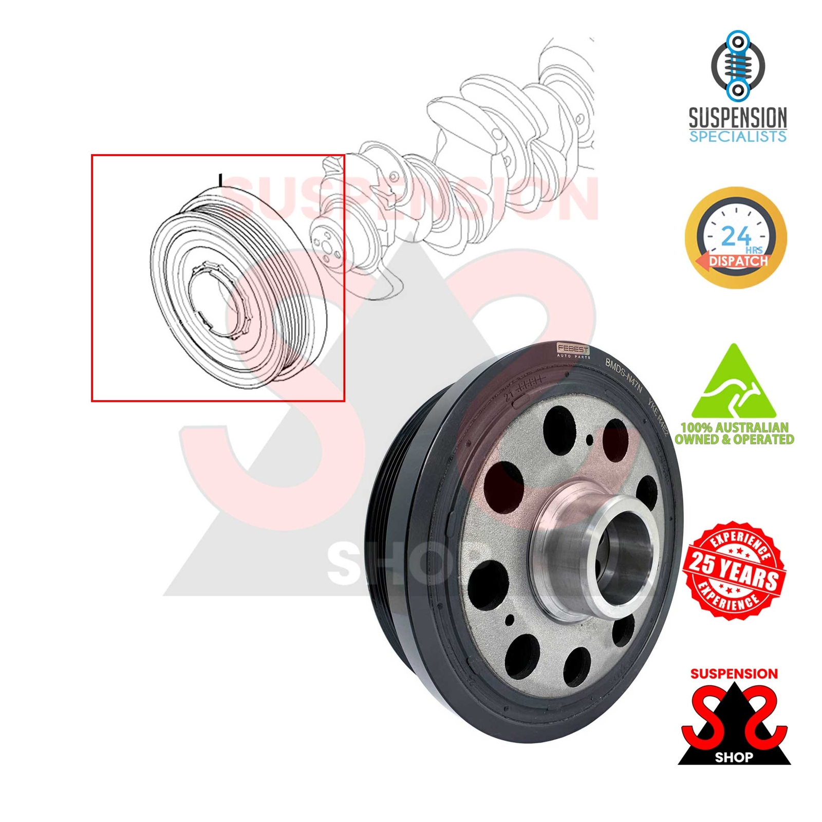 Crankshaft Pulley, Harmonic Balancer Suit BMW 3 Series 320 d 3 Coupe (E92)