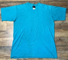 Garment Graphics Activewear Unisex Blue Teal Tee T-Shirt Sz XL Blank VTG Stains