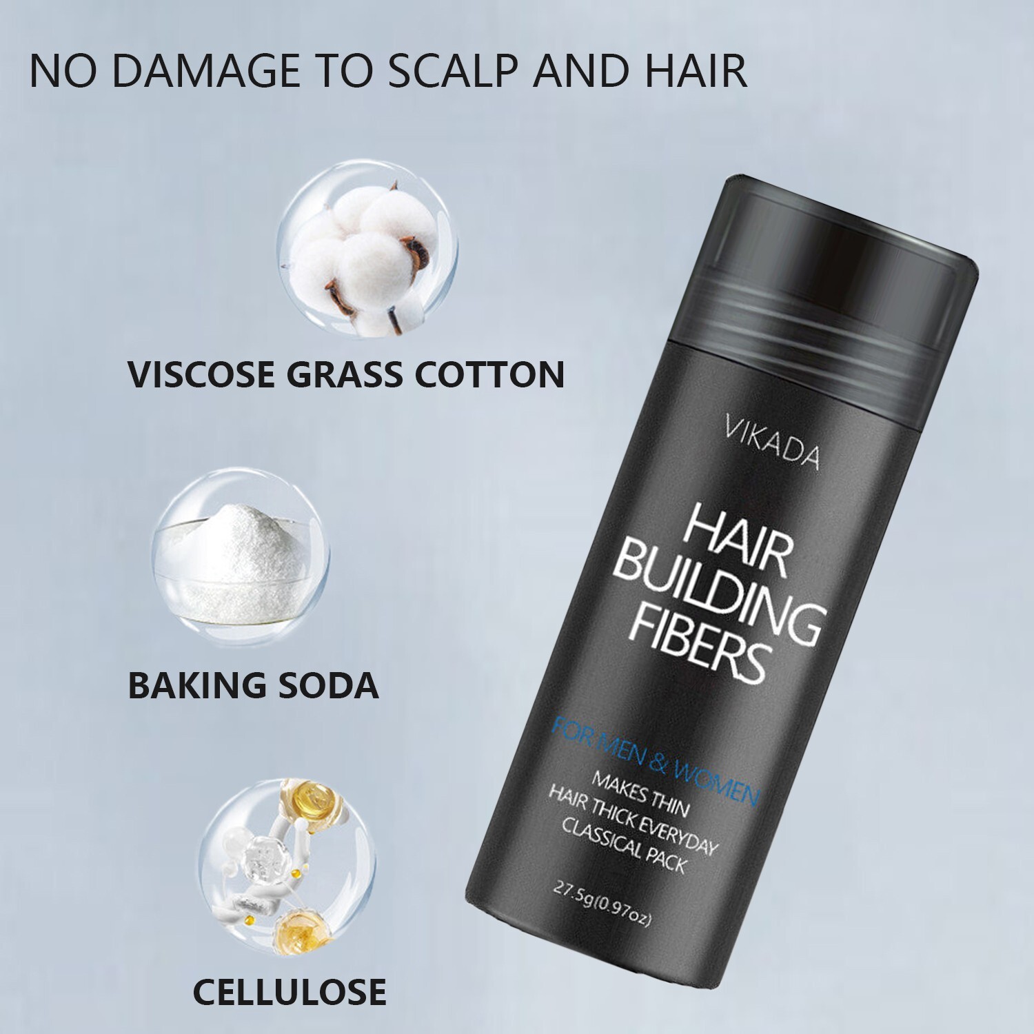 VIKADA Hair Fibers Keratin Powder Hair Building Hair Fibers Black 1 Bottle 27.5g