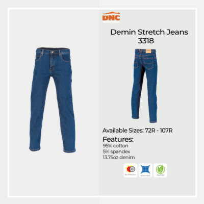DNC Mens Cotton Denim Work Jeans Stretch Blue Workwear Tradie Premium  Quality Australia