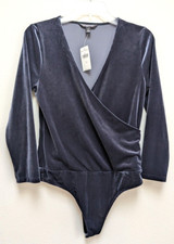 Banana Republic Thong Bodysuit V-Neck Womens Sz M Long Sleeve Blue