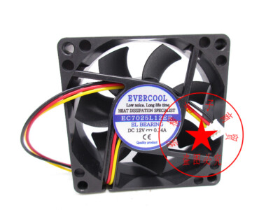 1PC EVERCOOL 7025 EC7025L12ER DC12V 0.14A three-wire silent cooling fan #