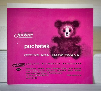 POLAND Vintage 1975 Spotem Candy Bar Wrapper 4.25  PUCHATEK container Teddy Bear