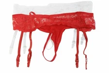 Flirtzy 2 piece Lace Garter Belt Set With Matching Thong, 2 Pack, White, Red 