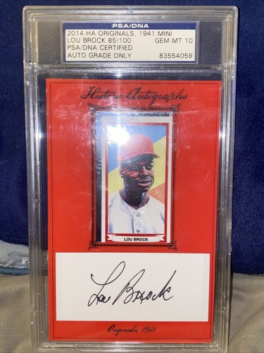Lou Brock 85/100 2014 Historic Autographs Originals 1941 MINI AUTO MINT 10 - Picture 3 of 5