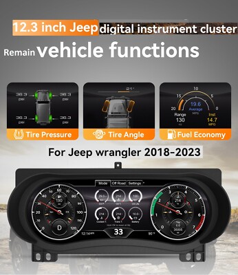 Display Instrument Cluster Speedometer 12.3'' For Jeep Wrangler Gladiator 2018-23