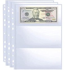 30 Sheets Currency Pages 3 Pockets Paper Money Protectors for 3 Ring Binders