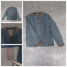 Kate Hill Women Blue Denim Jean Jacket Beaded Embroidered Detail