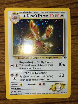 Pokemon - Lt. Surge's Fearow - HoloFoil Rare! - Gym Heroes 7/132