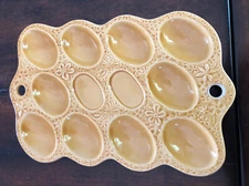 Vintage Chadwick Japan 10 Deviled Egg Dish Platter Yellow Gold 9" Long X 6" High